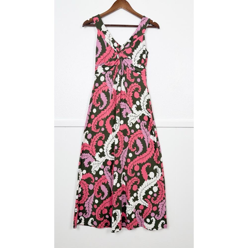 Boden Tropical Floral Twist Front Maxi Dress 6 P Olive Pink Sleeveless Resort - Picture 3 of 8
